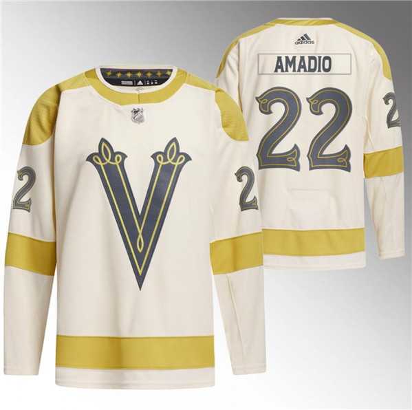 Mens Vegas Golden Knights #22 Michael Amadio Cream 2024 Winter Classic Breakaway Stitched Jersey Dzhi